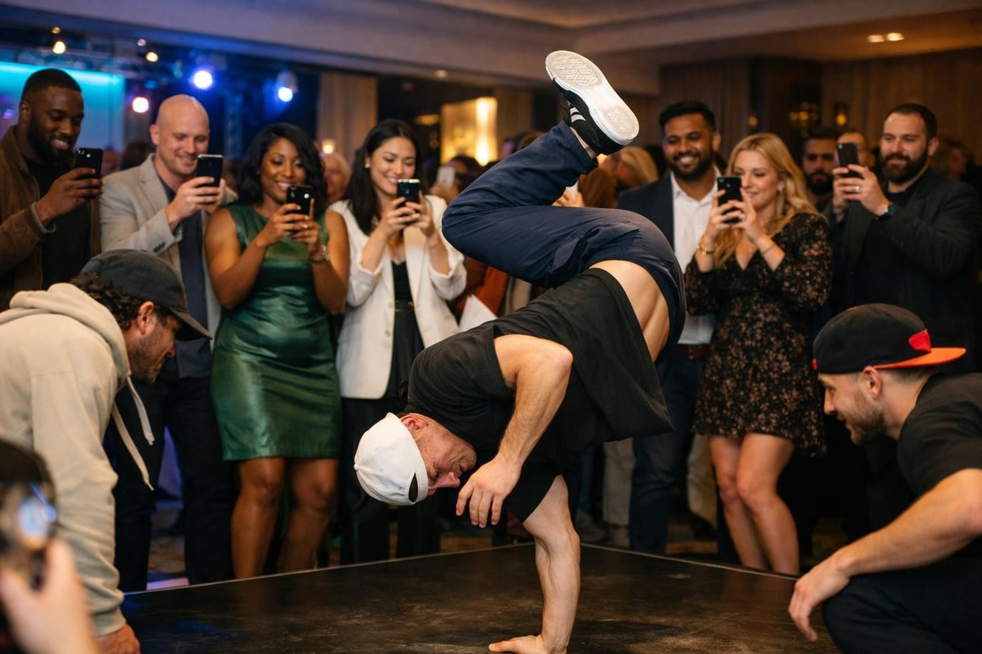 Breakdance performers at a product launch event