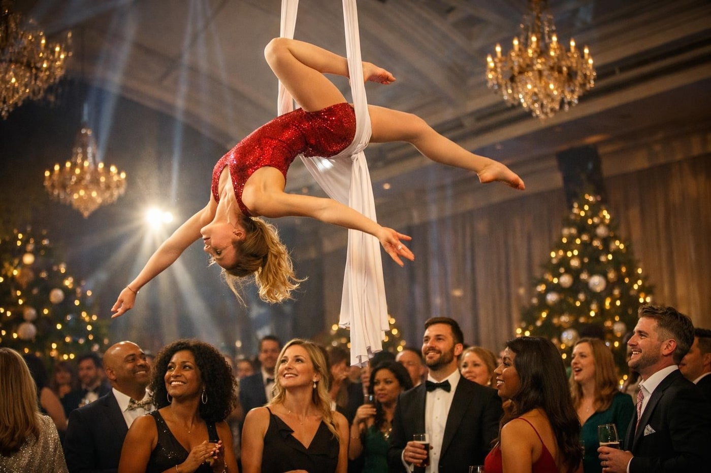 Aerial performer at a Christmas party