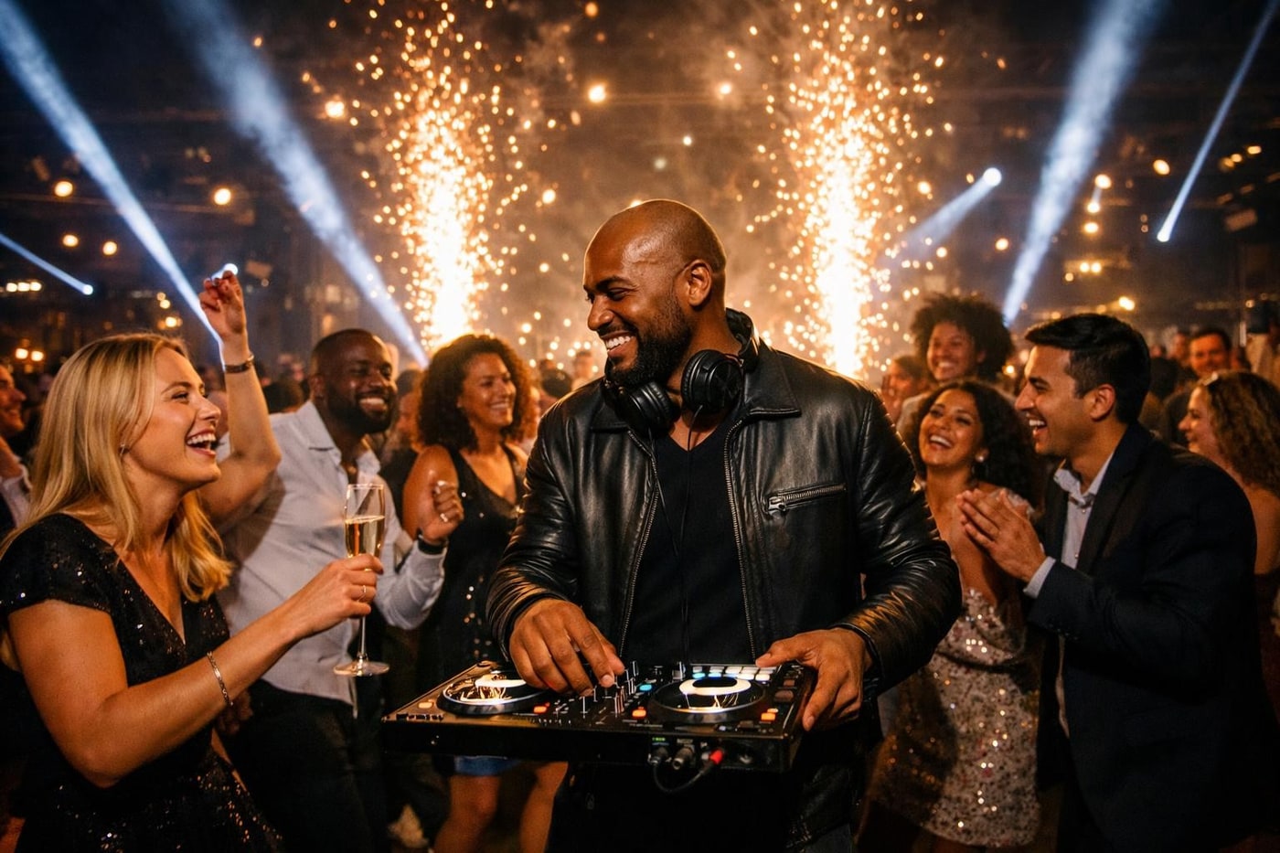 Roaming DJ creating a finale moment at a large event
