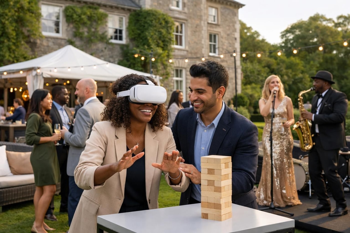 Branded outdoor entertainment moment at a corporate event.
