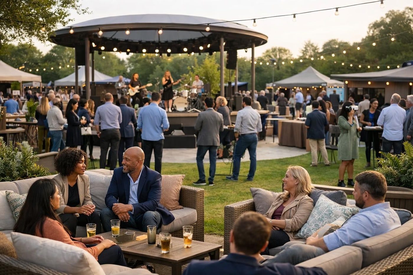 Different energy zones at a large outdoor event.