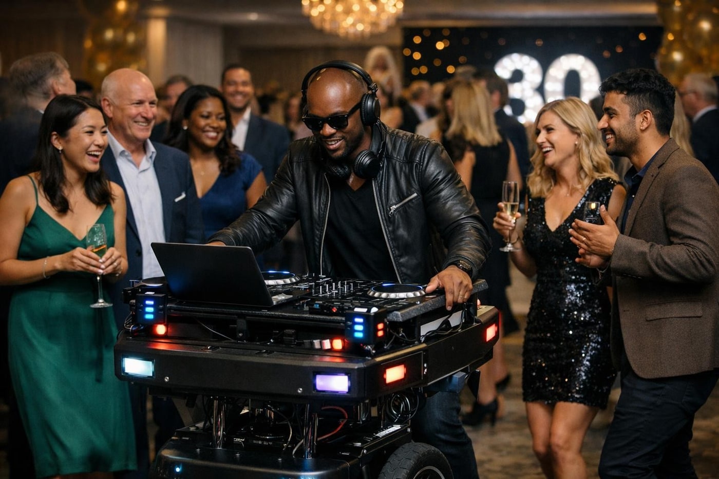 Roaming DJ rig at a corporate anniversary celebration