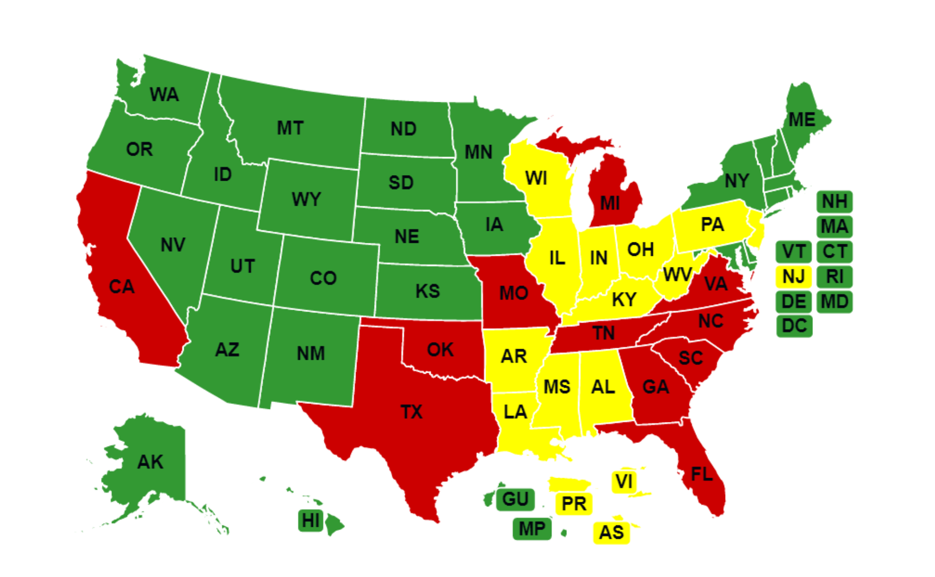 A map of the current status of nurse practitioners in the United States