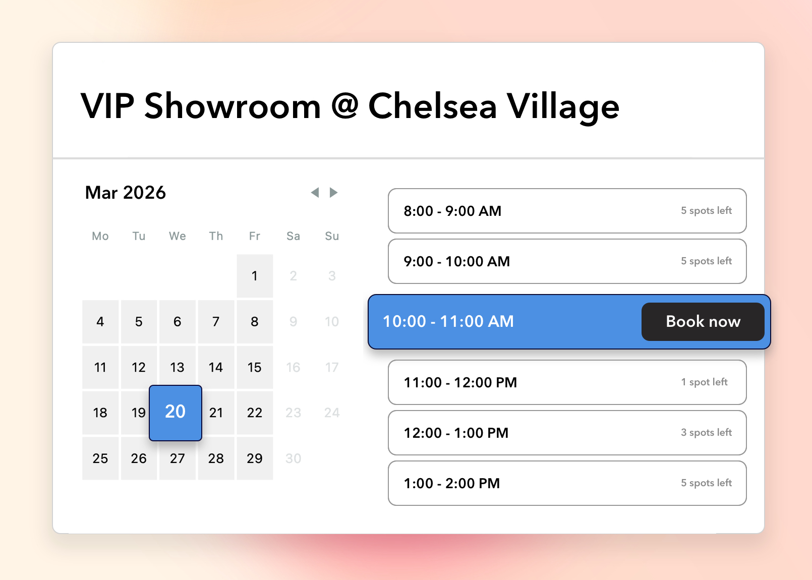Online booking preview