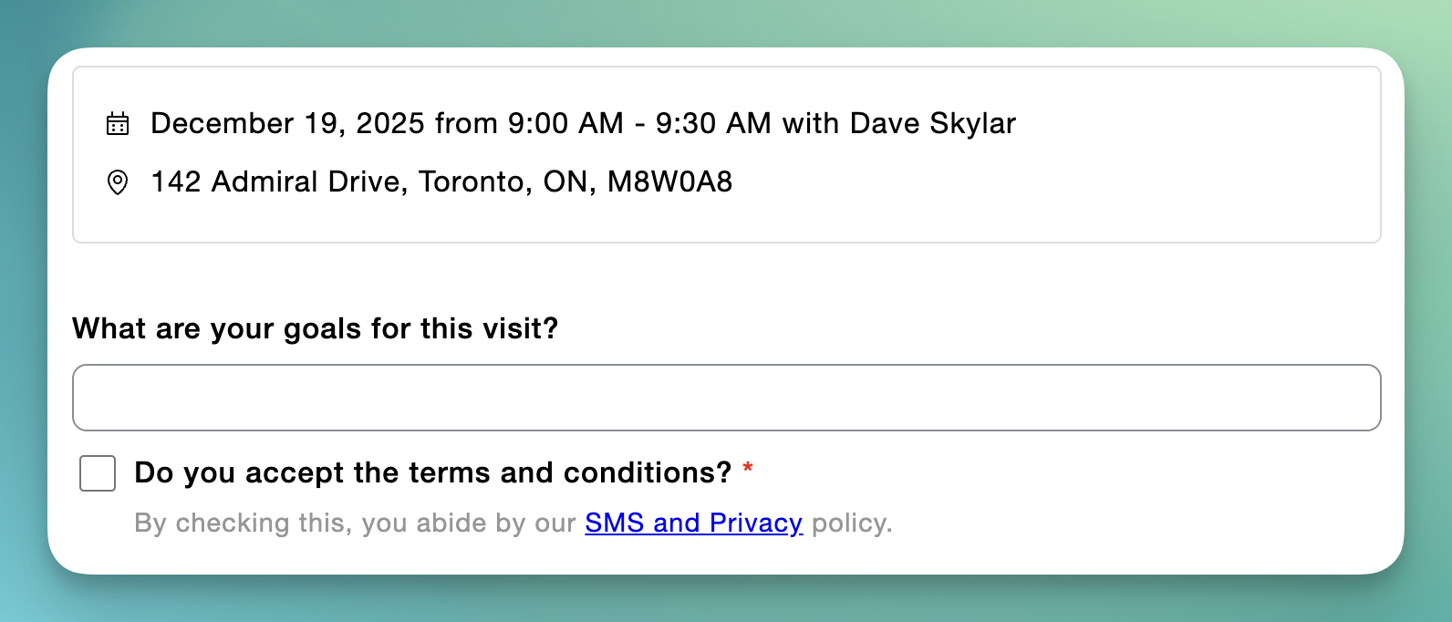 Jewelry appointment intake questions