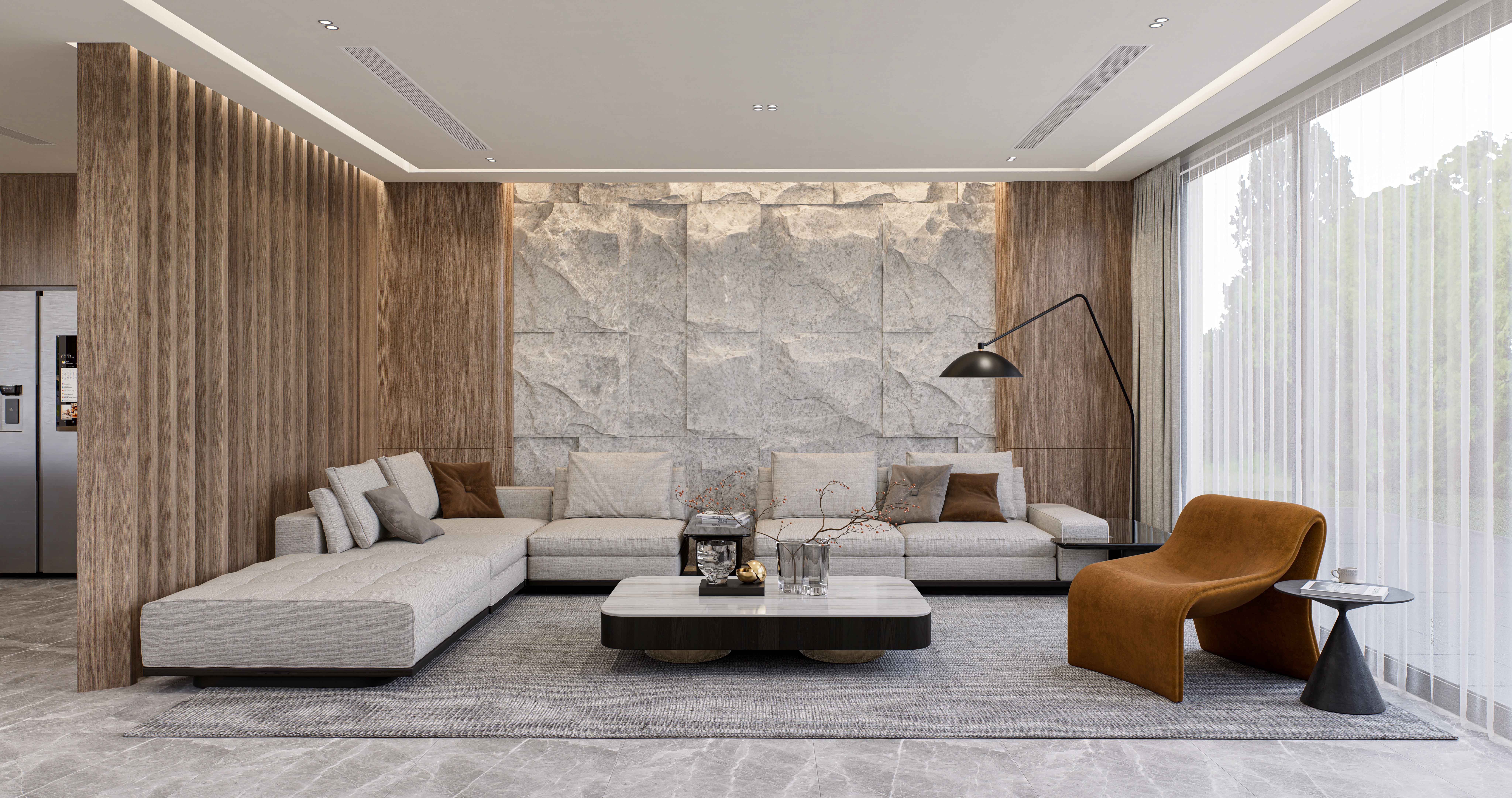 Interior render with displacement maps
