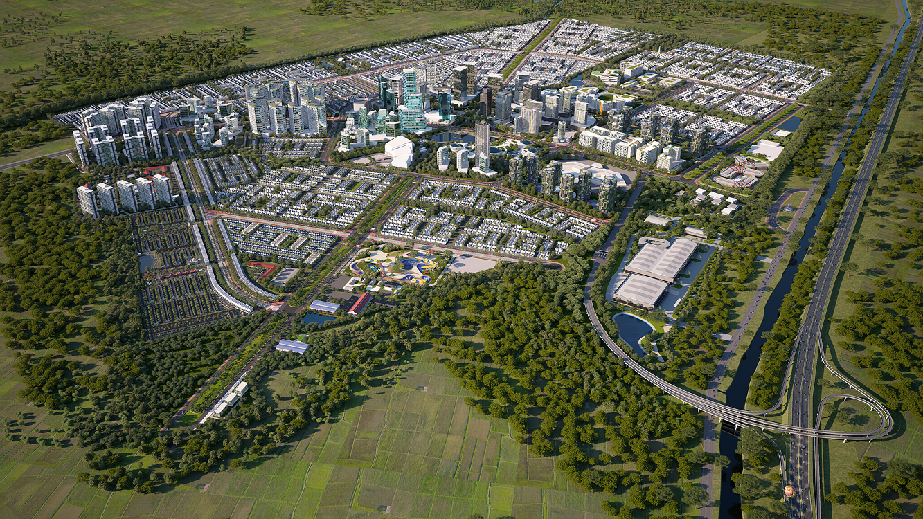 A realistic city aerial view visualization achieved with D5 Render