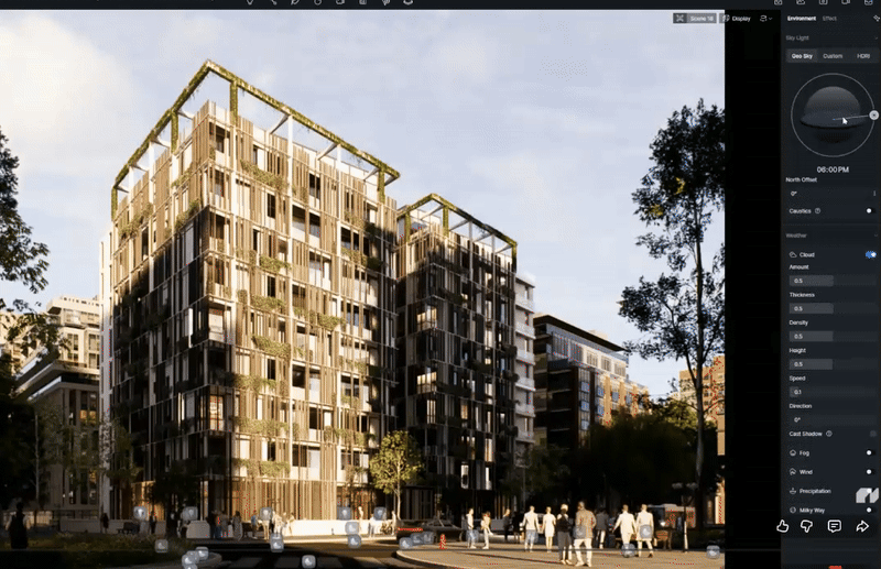 D5 Render Smart Lighting System controls for Geo Sky, Custom, and HDRI modes