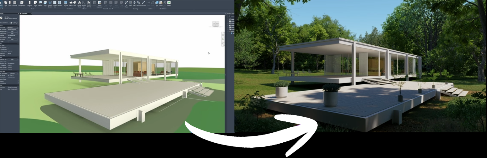 Revit architecture models transformed into cinematic animations using D5 Render AI tools