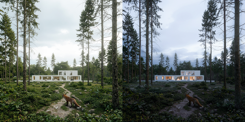 Revit architecture models transformed into cinematic animations using D5 Render AI tools