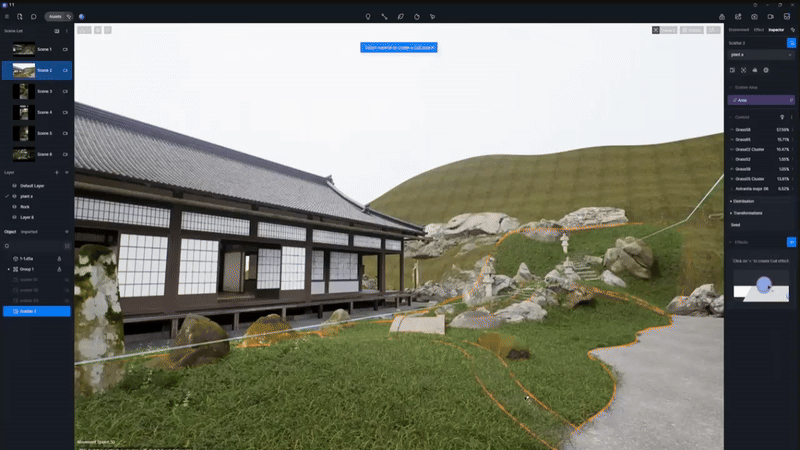 japanese garden design in D5 Render with real-time lighting and animated plants