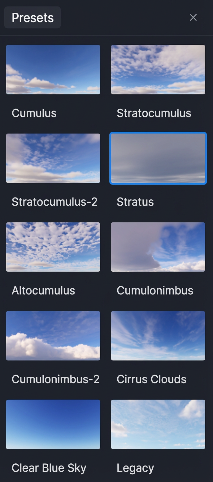 Realistic 3D Volumetric Clouds in D5 Render for dynamic sky depth.