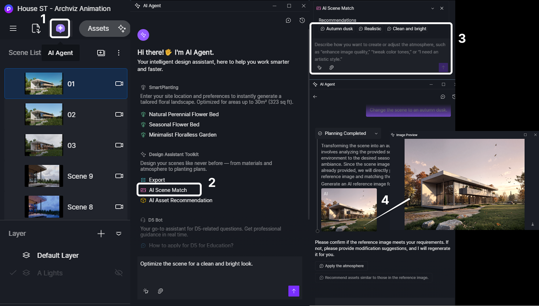 Automate 3D scene setup with D5 Render AI scene generator for fast Archviz