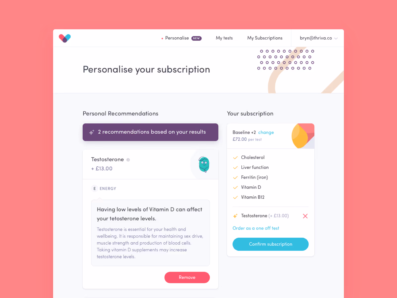 Personalise your blood test through Thriva.
