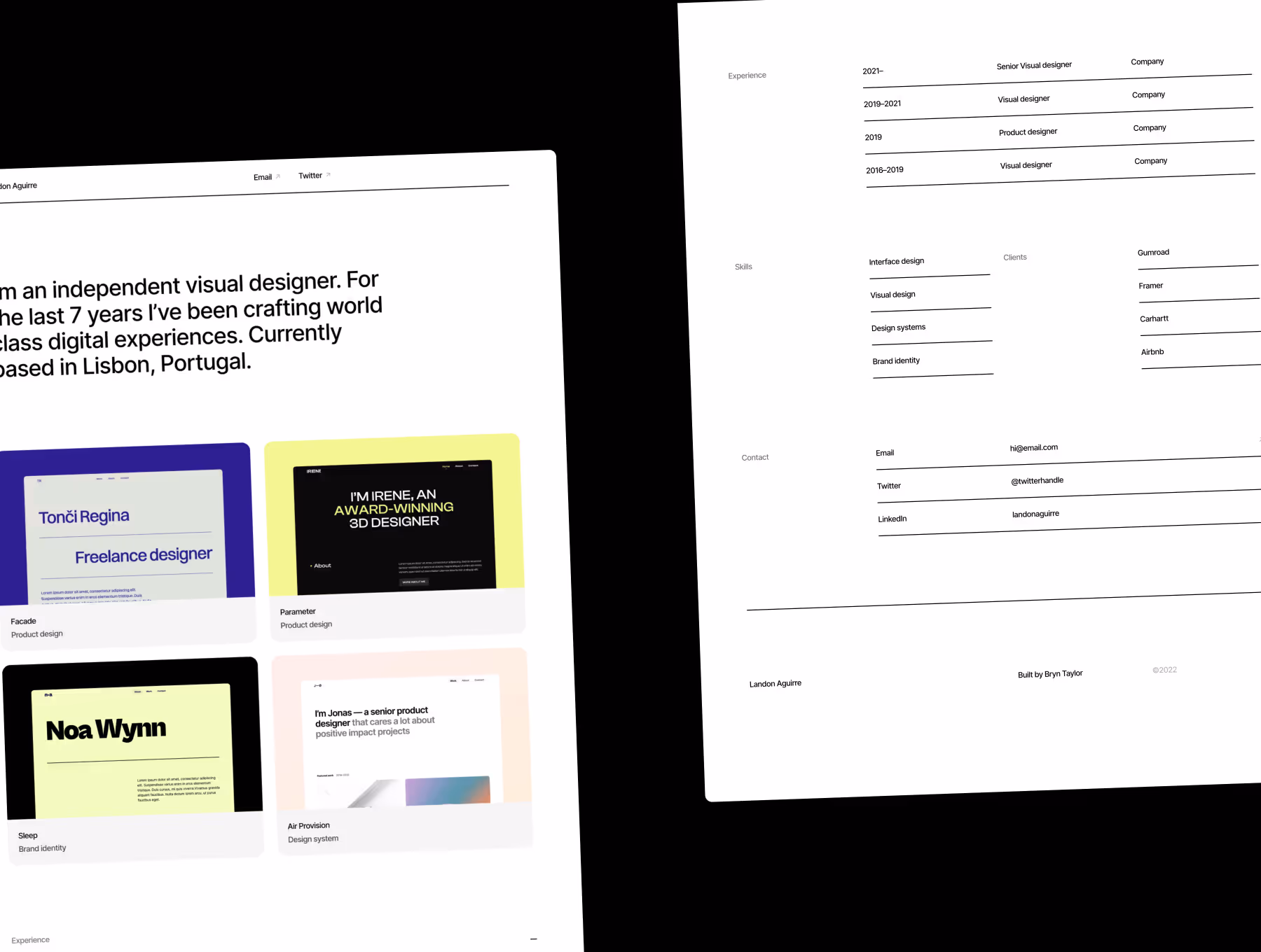 Minimal design portfolio framer template by Bryn Taylor