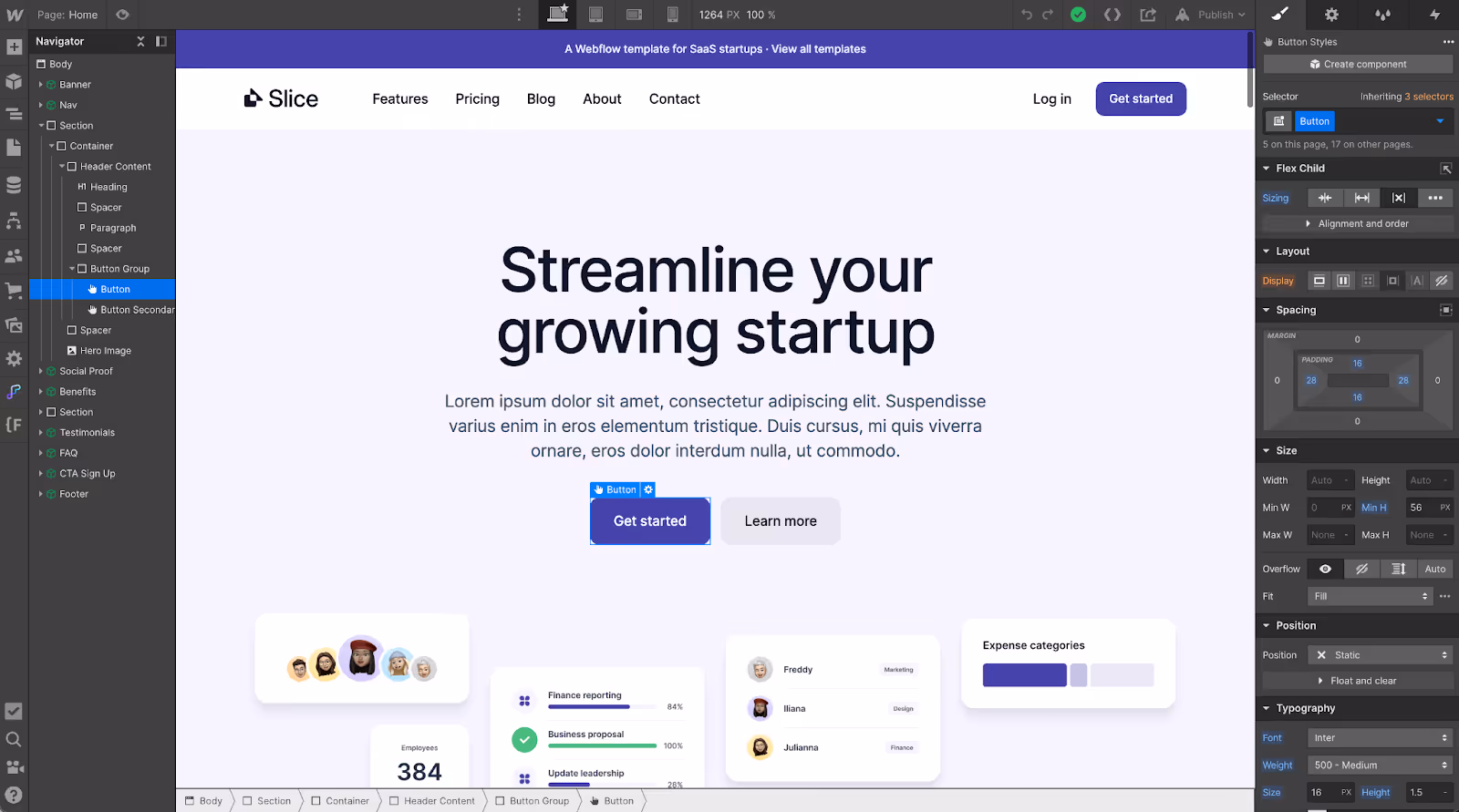 Slice premium webflow template for growing SaaS companies