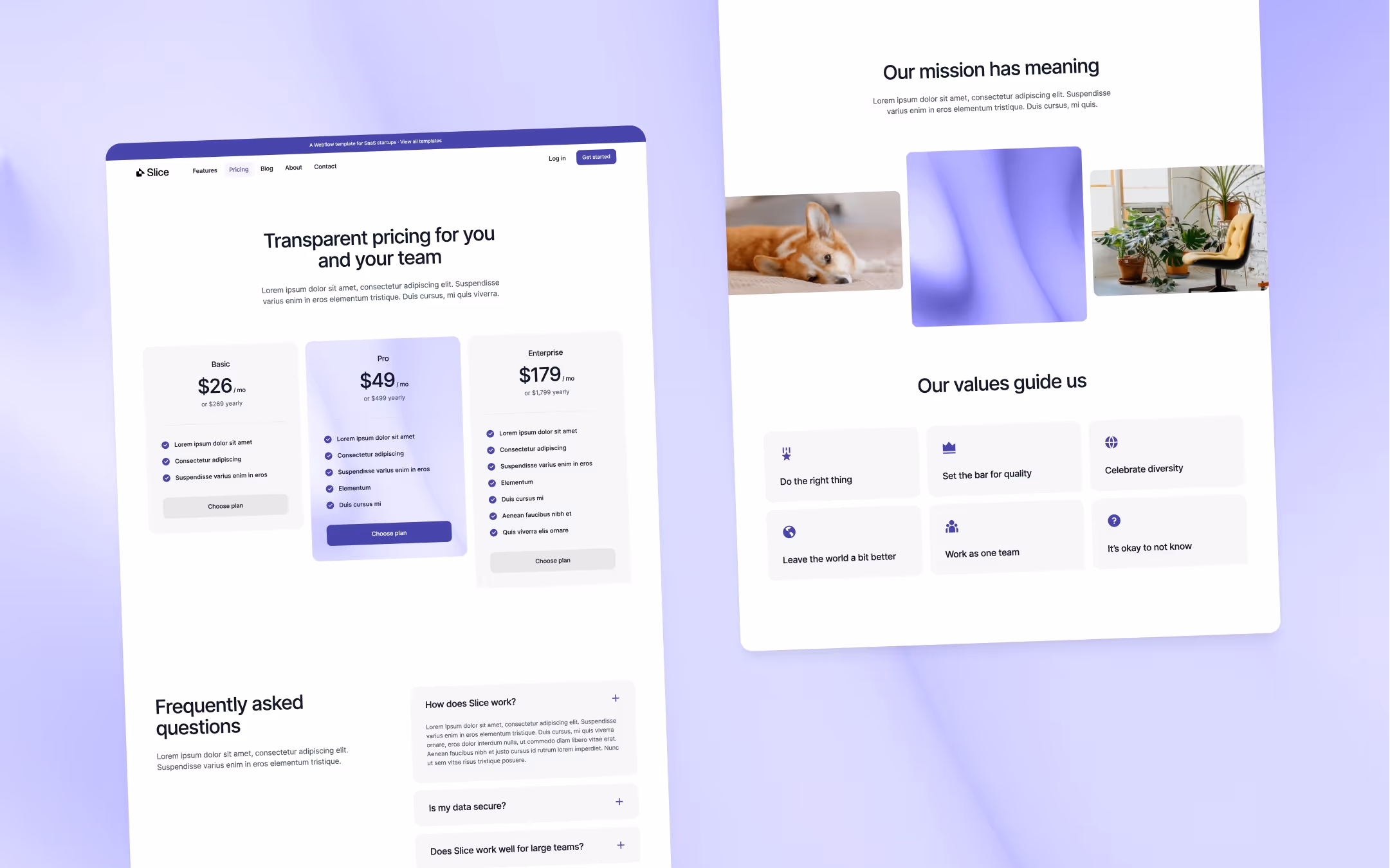 Slice premium webflow template for growing SaaS companies