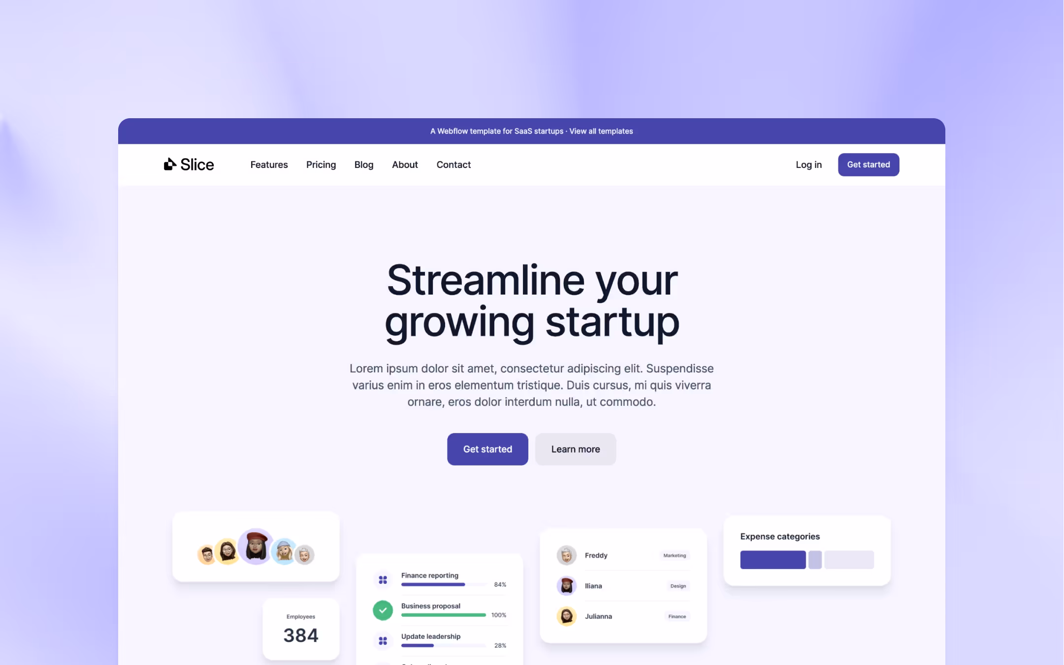 Slice premium webflow template for growing SaaS companies