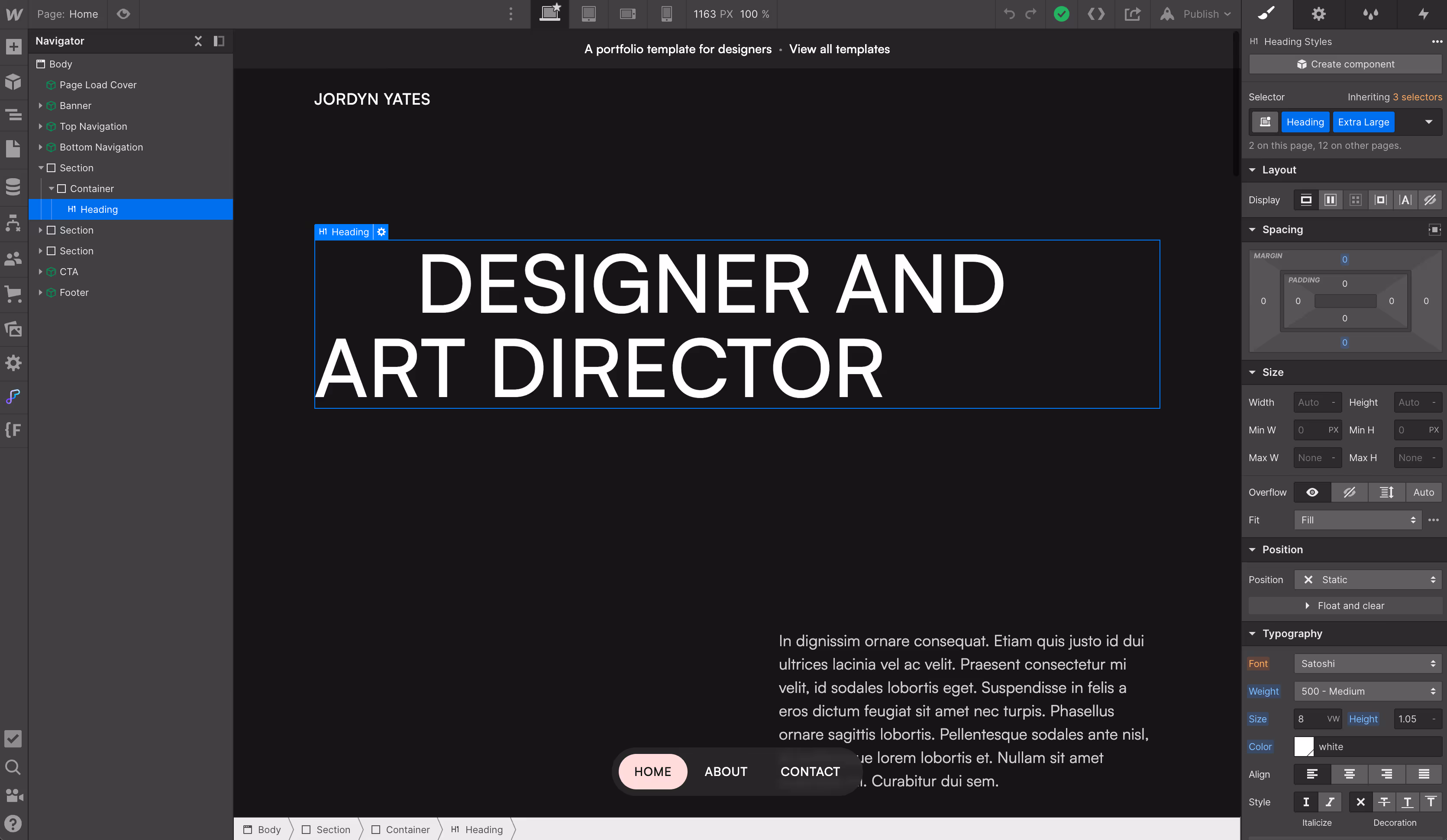 Darkfolio is a clean premium portfolio Webflow template