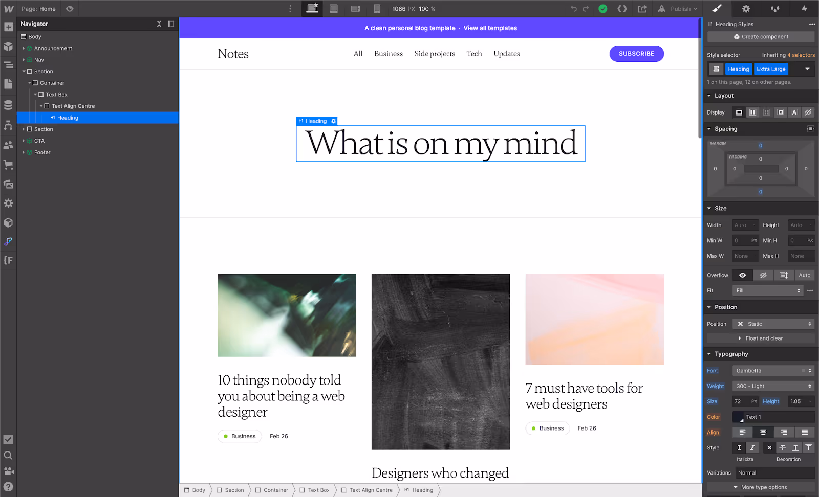 Notes is a modern and simple blog template. Perfect for writers, bloggers, and creators to showcase their writing and tell their unique stories.
