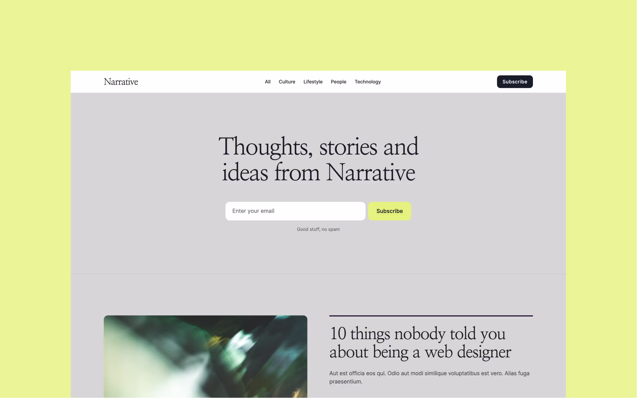 Narrative is a premium blog template for Webflow