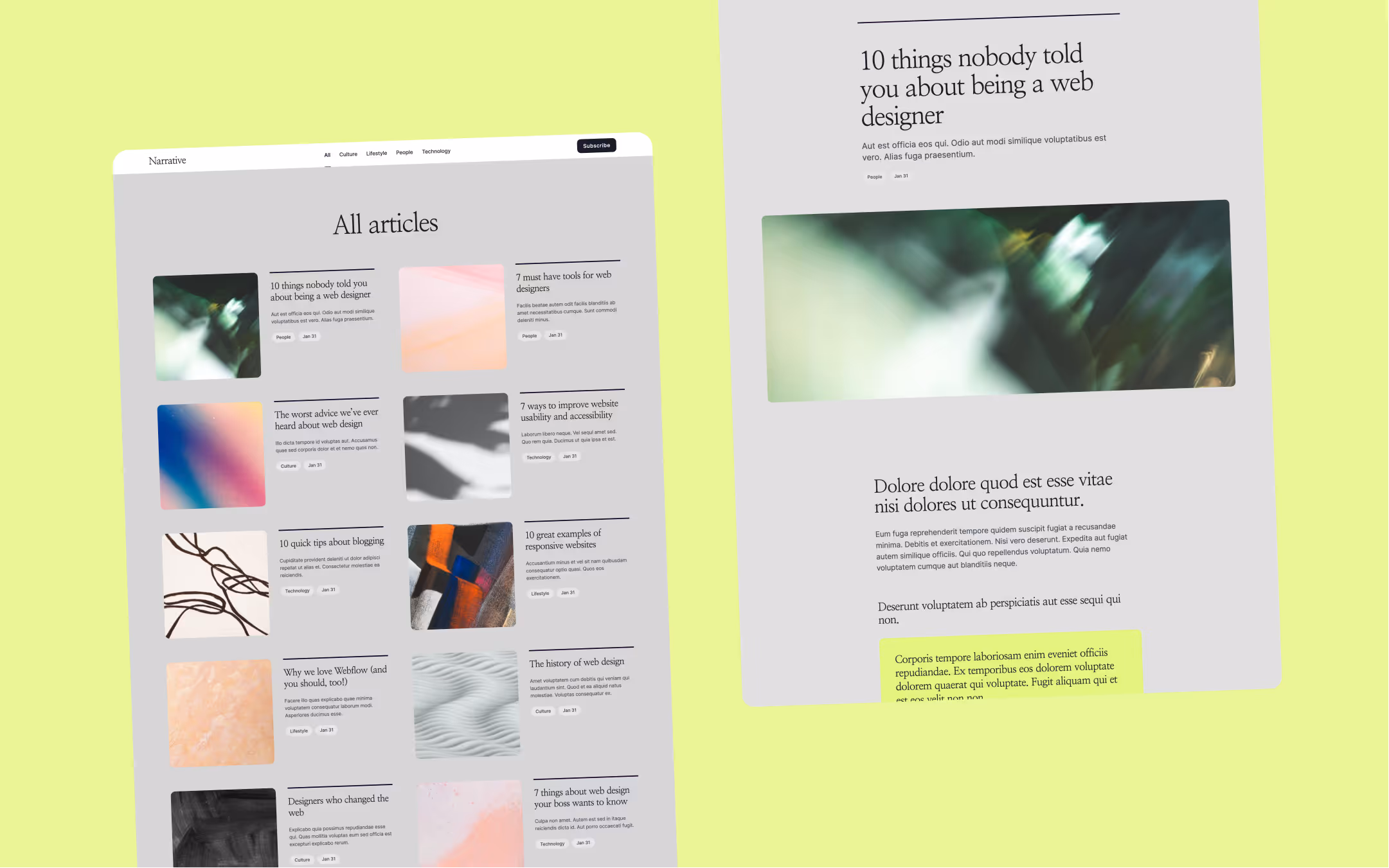 Narrative is a premium blog template for Webflow