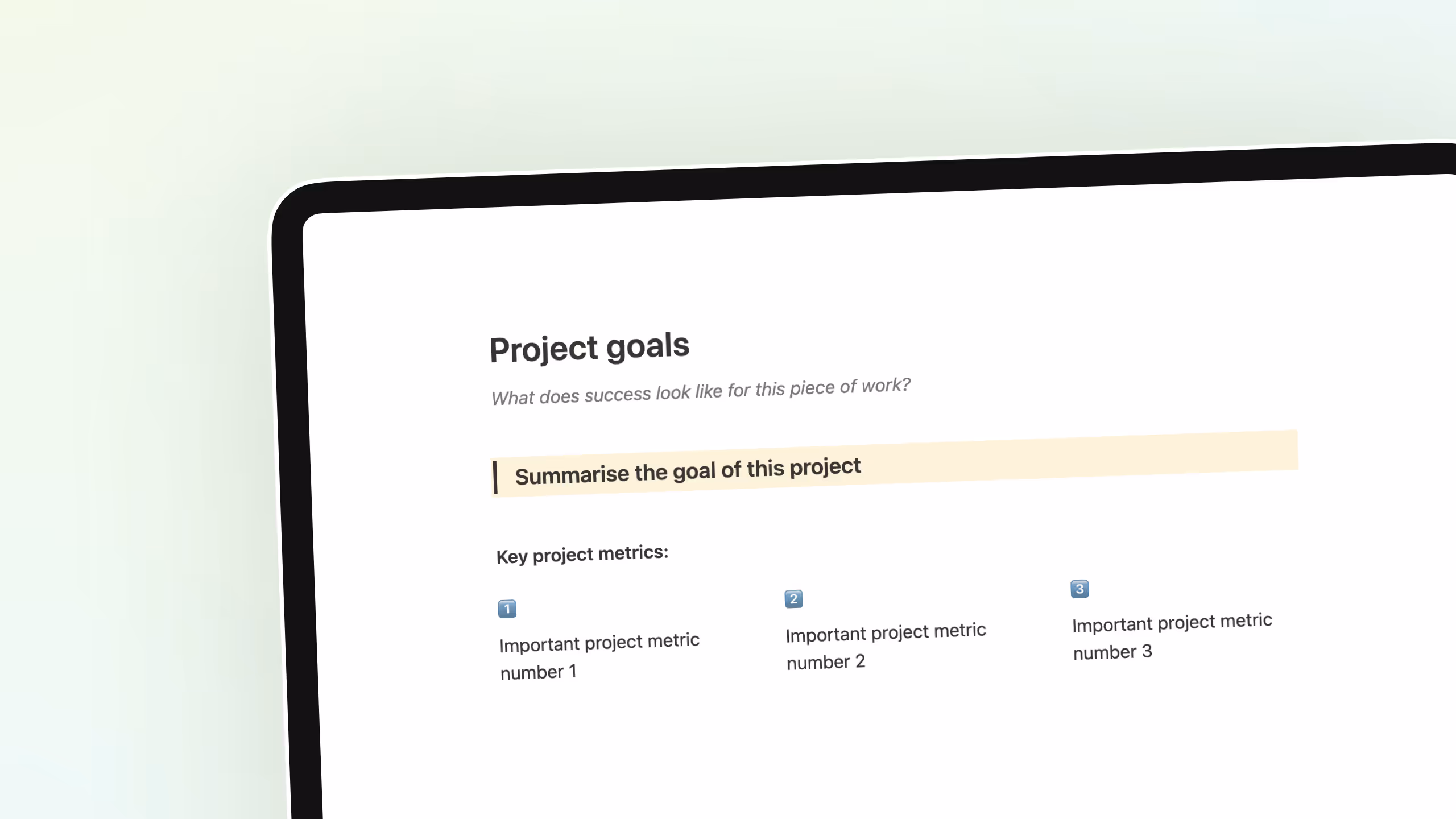 Product design document template for Notion