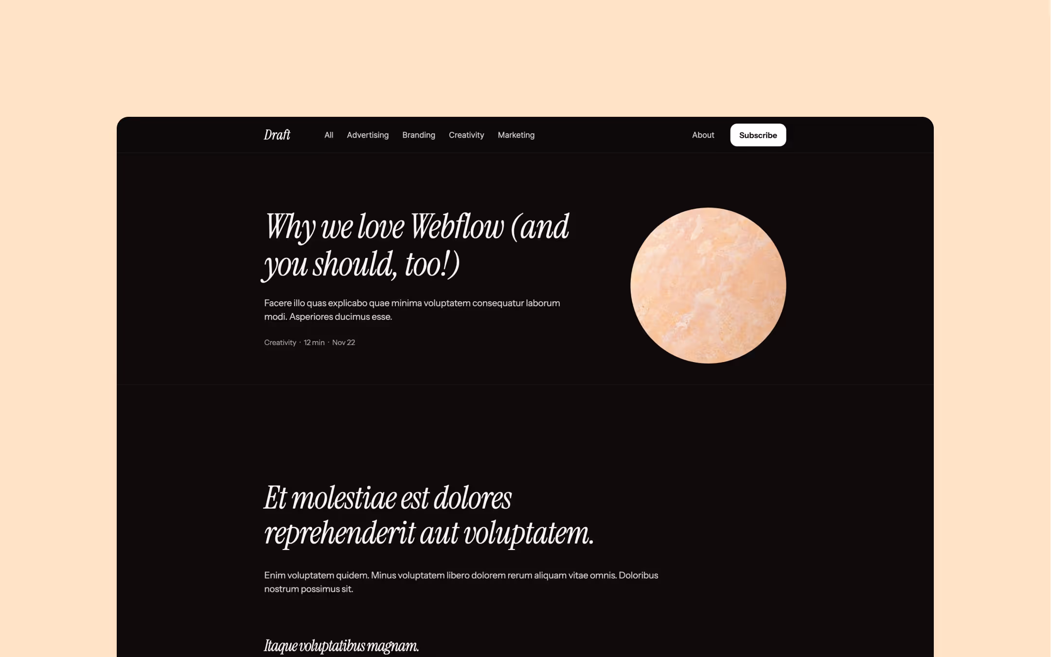 Draft premium personal Webflow blog template