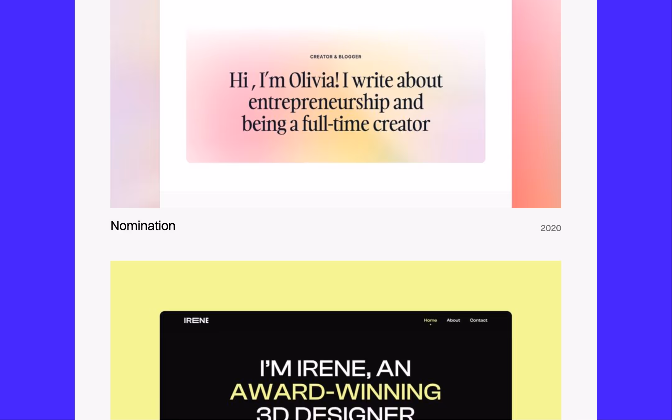 Format premium Webflow design portfolio template