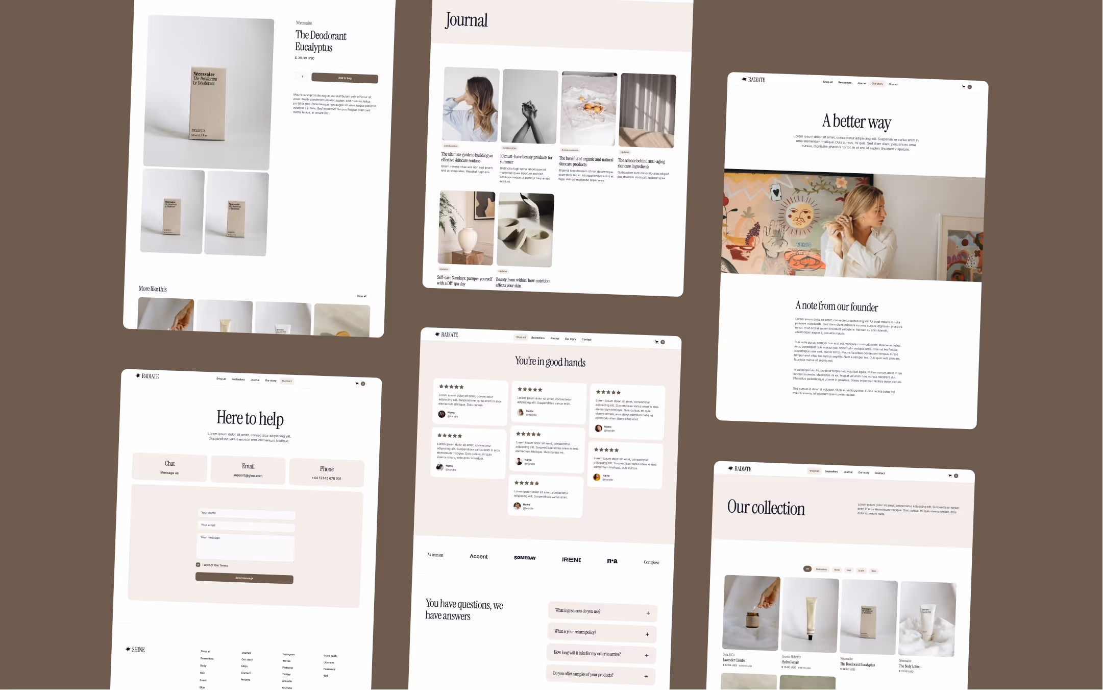 Radiate, a premium ecommerce Webflow template for beauty brands