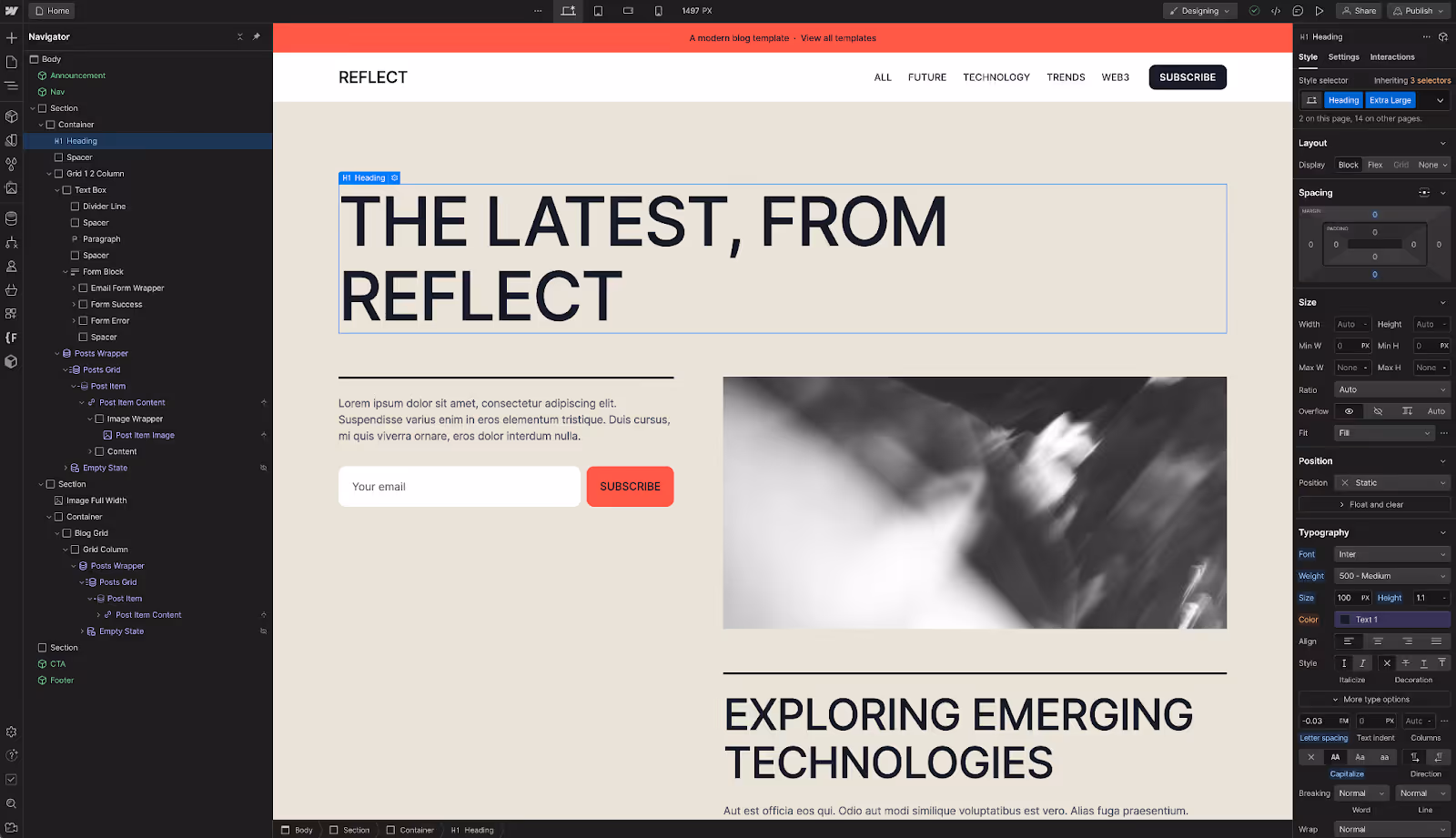 Reflect is a premium blog template for Webflow
