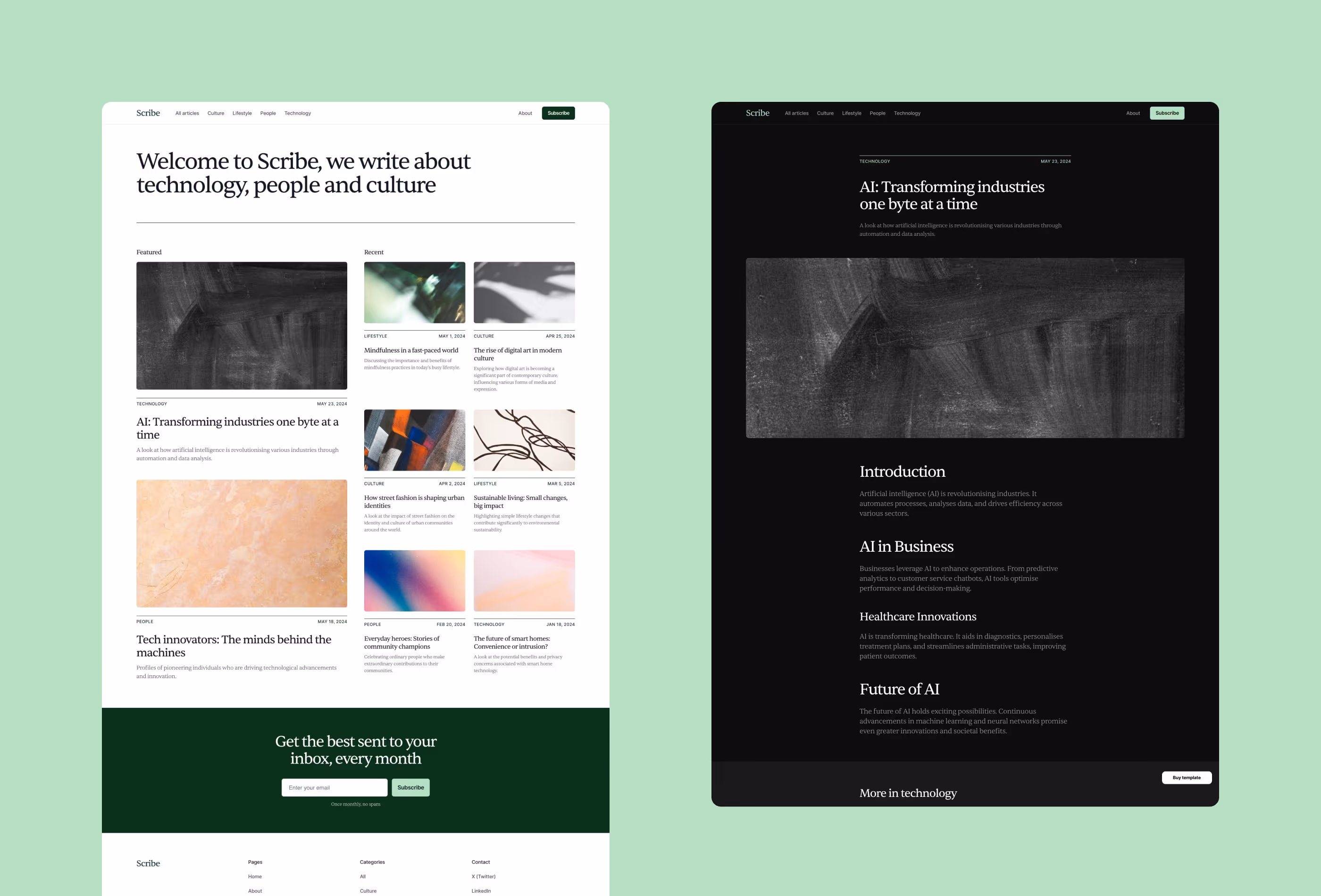 Scribe is a premium blog template for Framer
