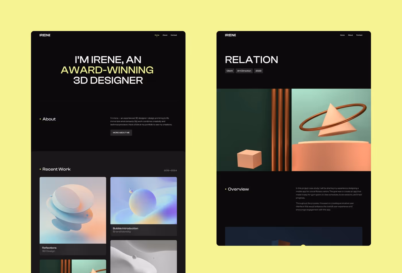 Irene premium portfolio Framer template