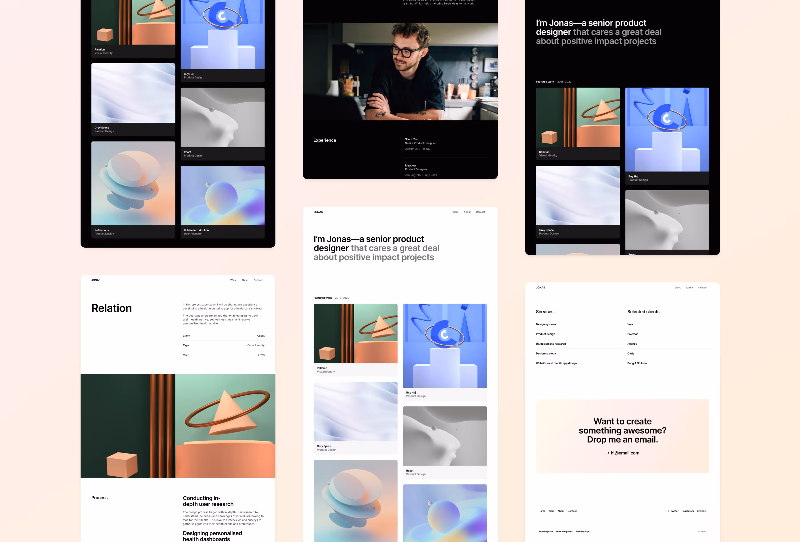 Jonas premium Framer design portfolio template by Bryn Taylor