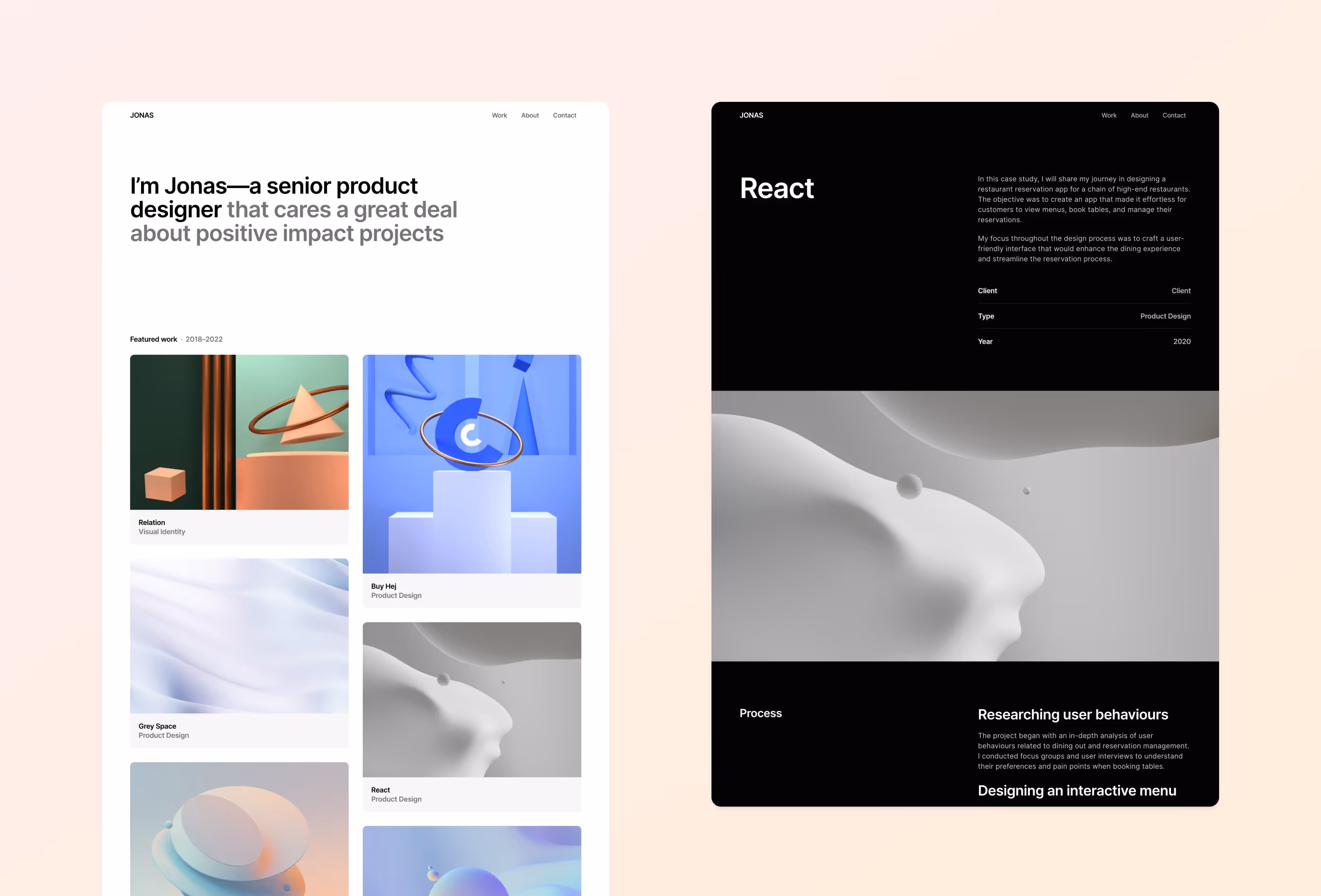 Jonas premium Framer design portfolio template by Bryn Taylor