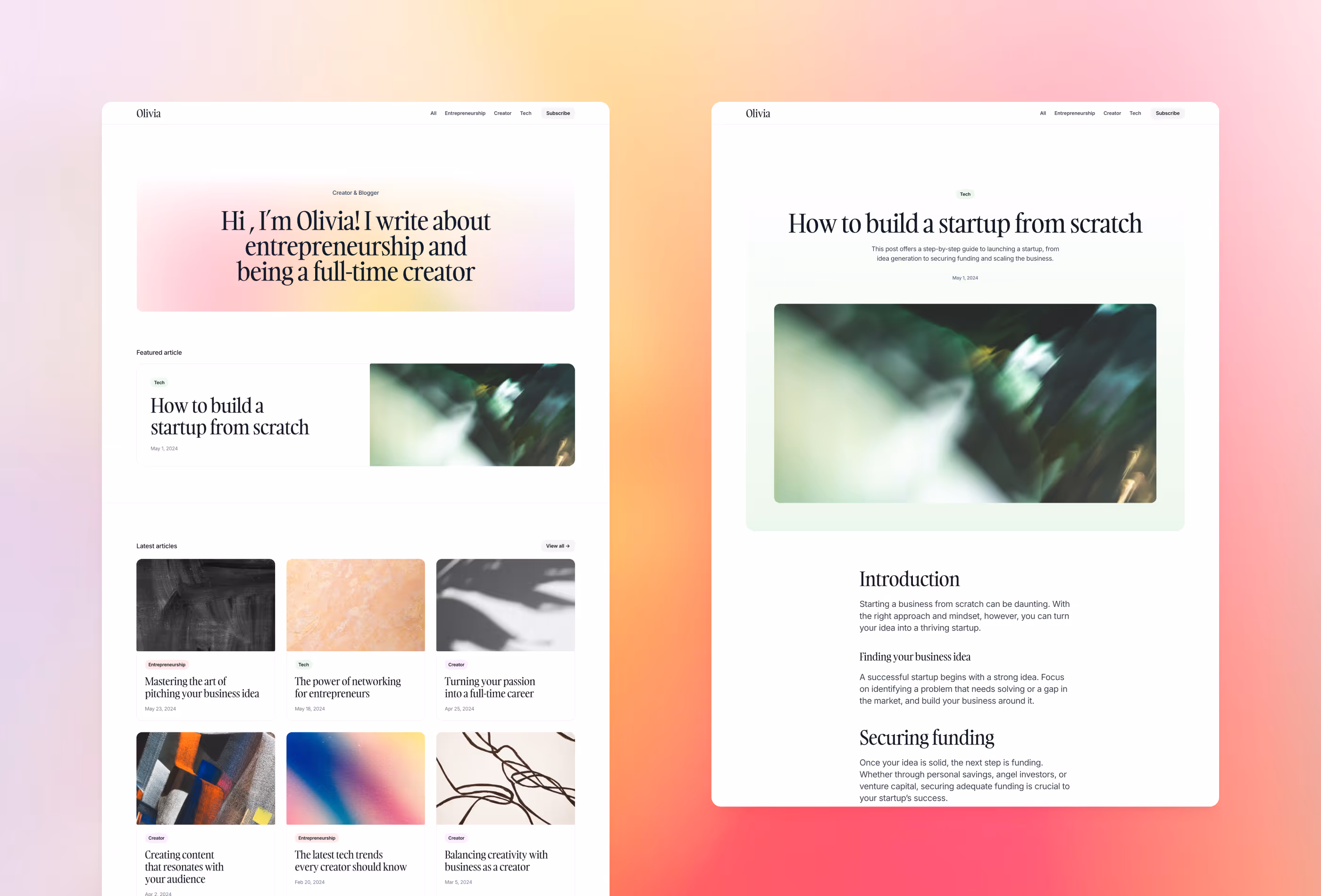 Compose is a vibrant, clean and minimal blog template for Framer