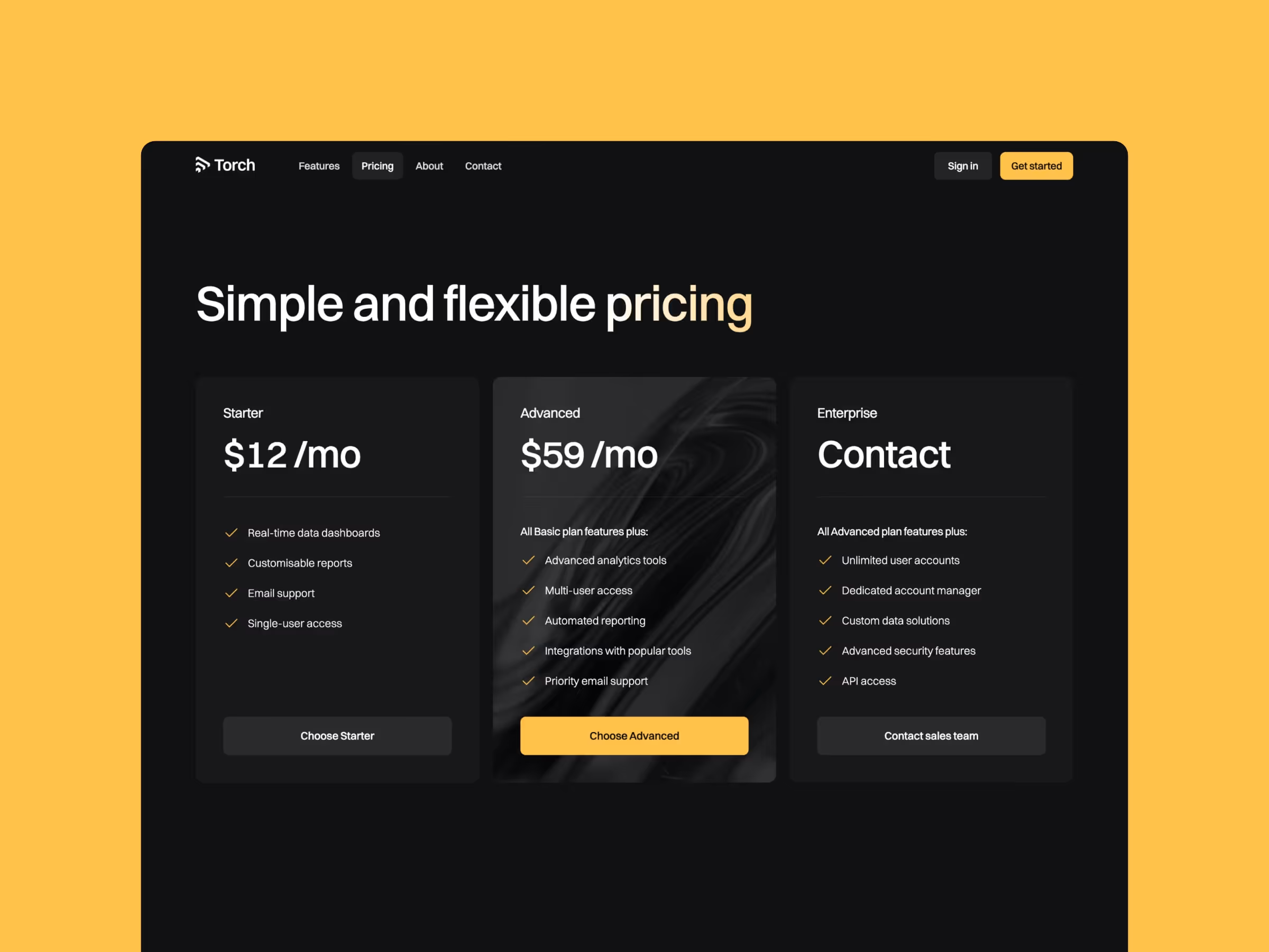 Torch SaaS & startup framer template by Bryn Taylor