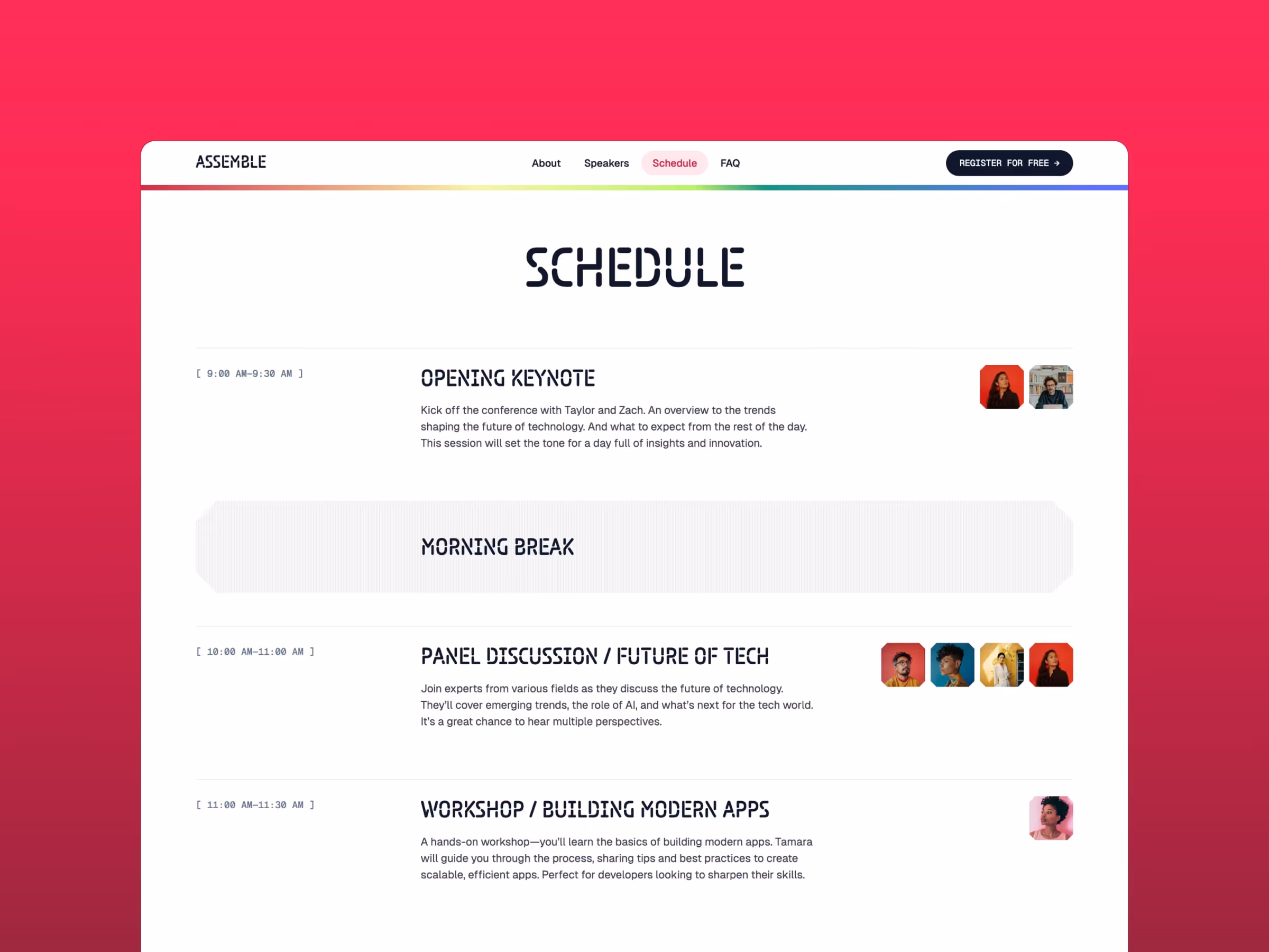 Assemble event, conference & meetup framer template by Bryn Taylor