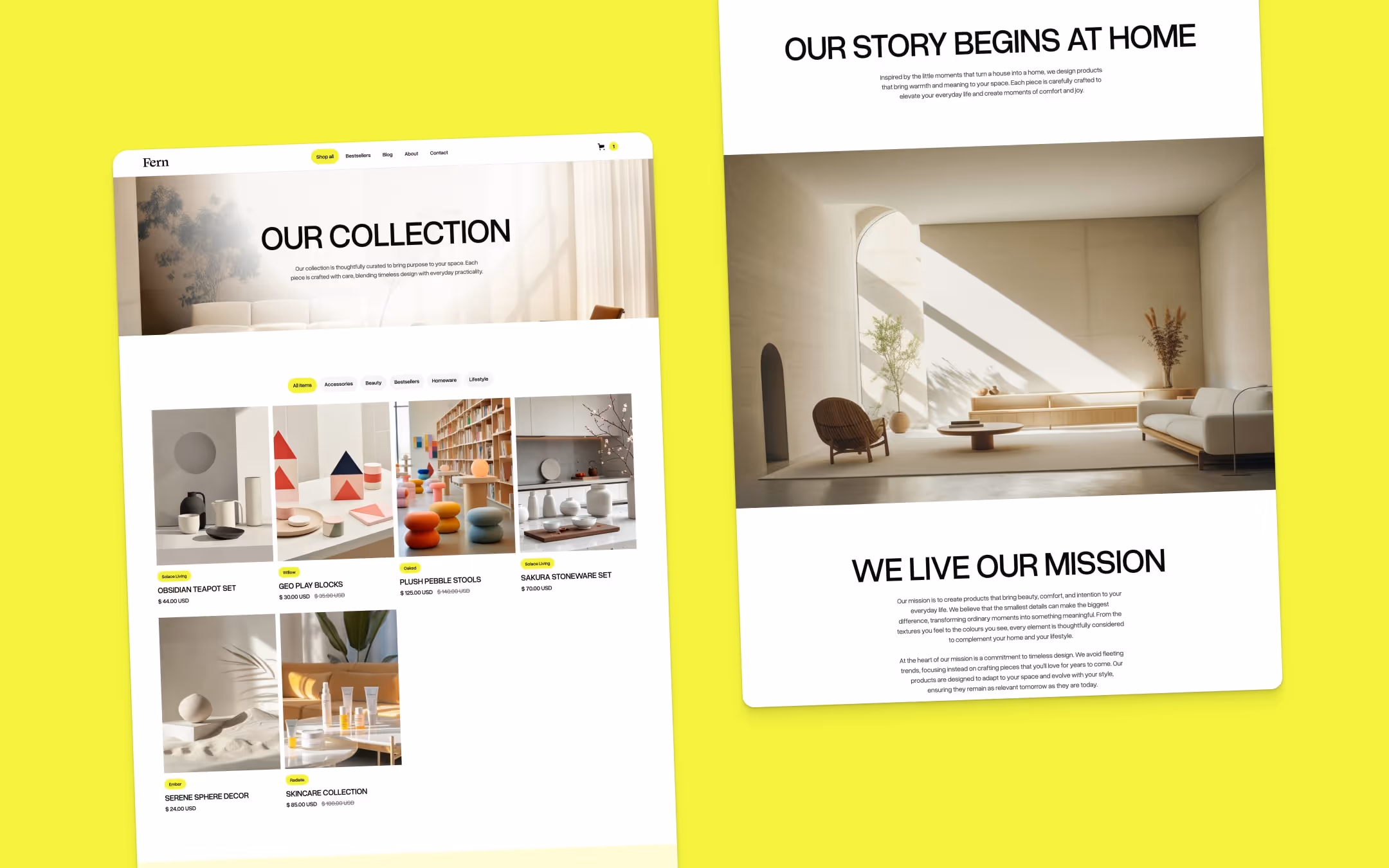 Fern, a premium ecommerce Webflow template for home and lifestyle goods