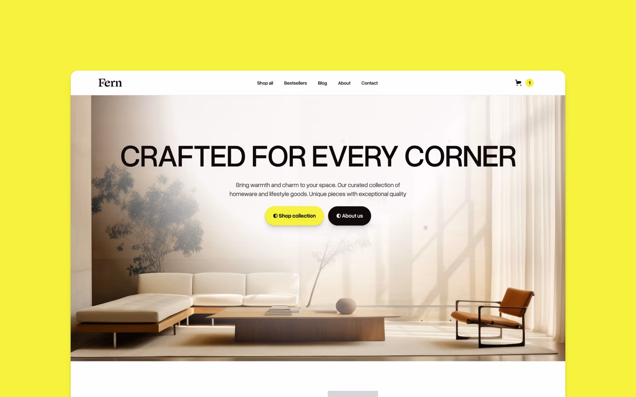 Fern, a premium ecommerce Webflow template for home and lifestyle goods