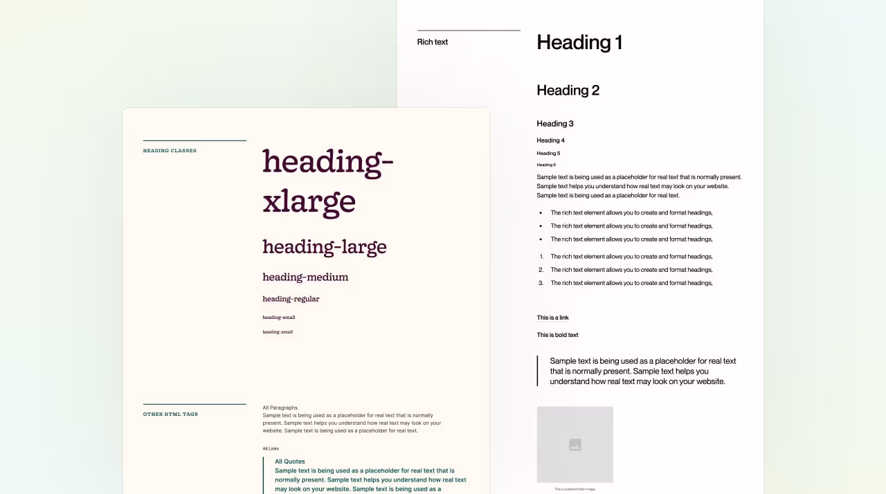 Two example style guides from past Webflow projects