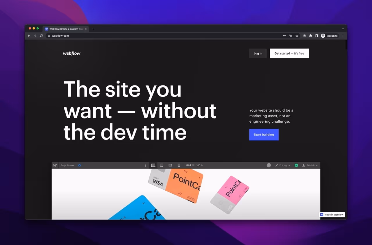 Screenshot of Webflow's website