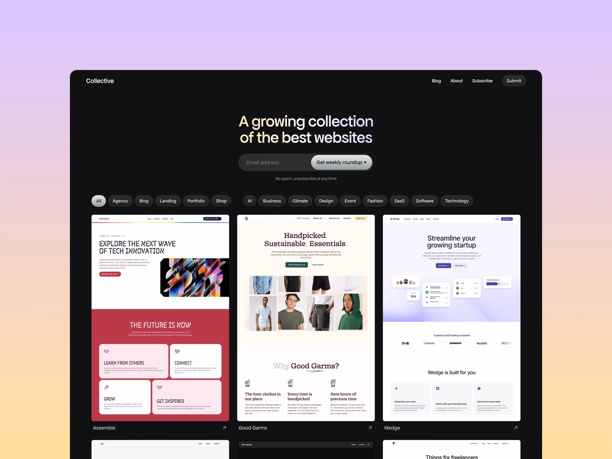 Collective is a beautiful, modern, and fast website inspiration directory Framer template.