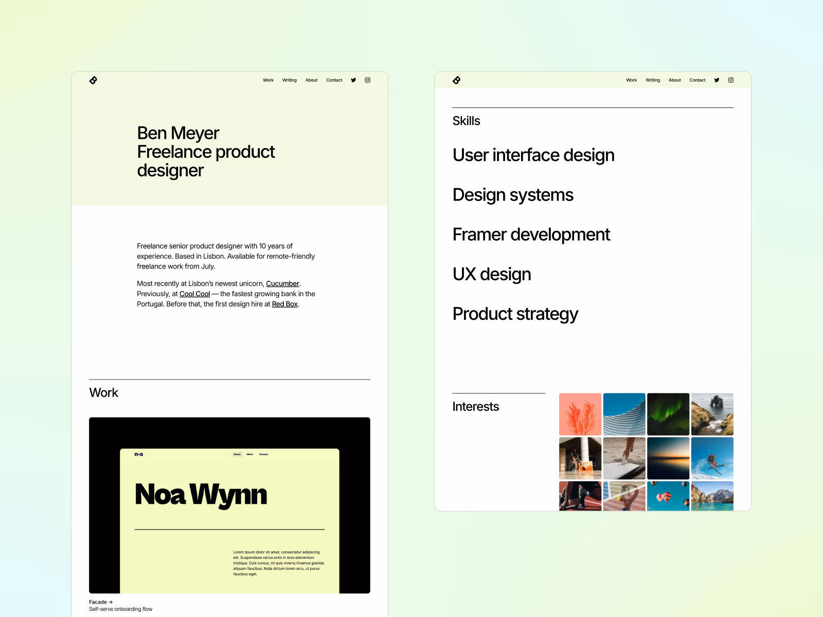 Sharp Framer portfolio template