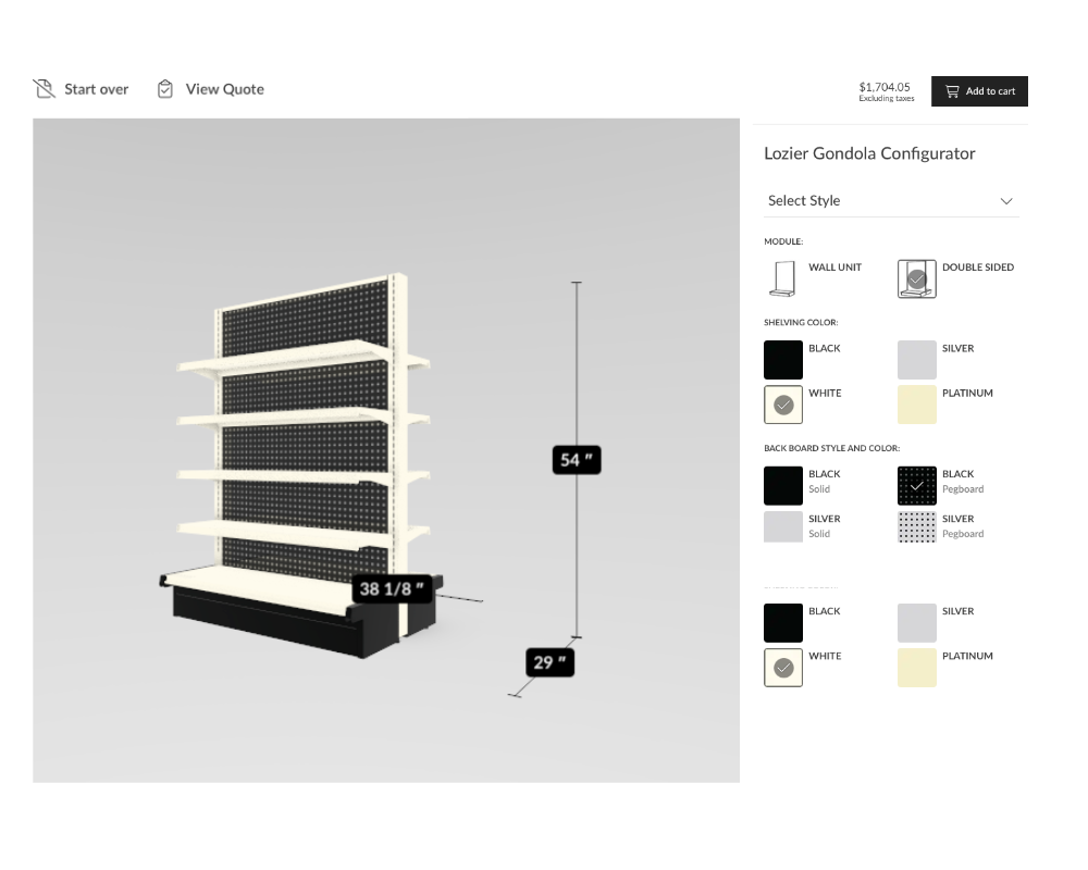 3d shelving configurator