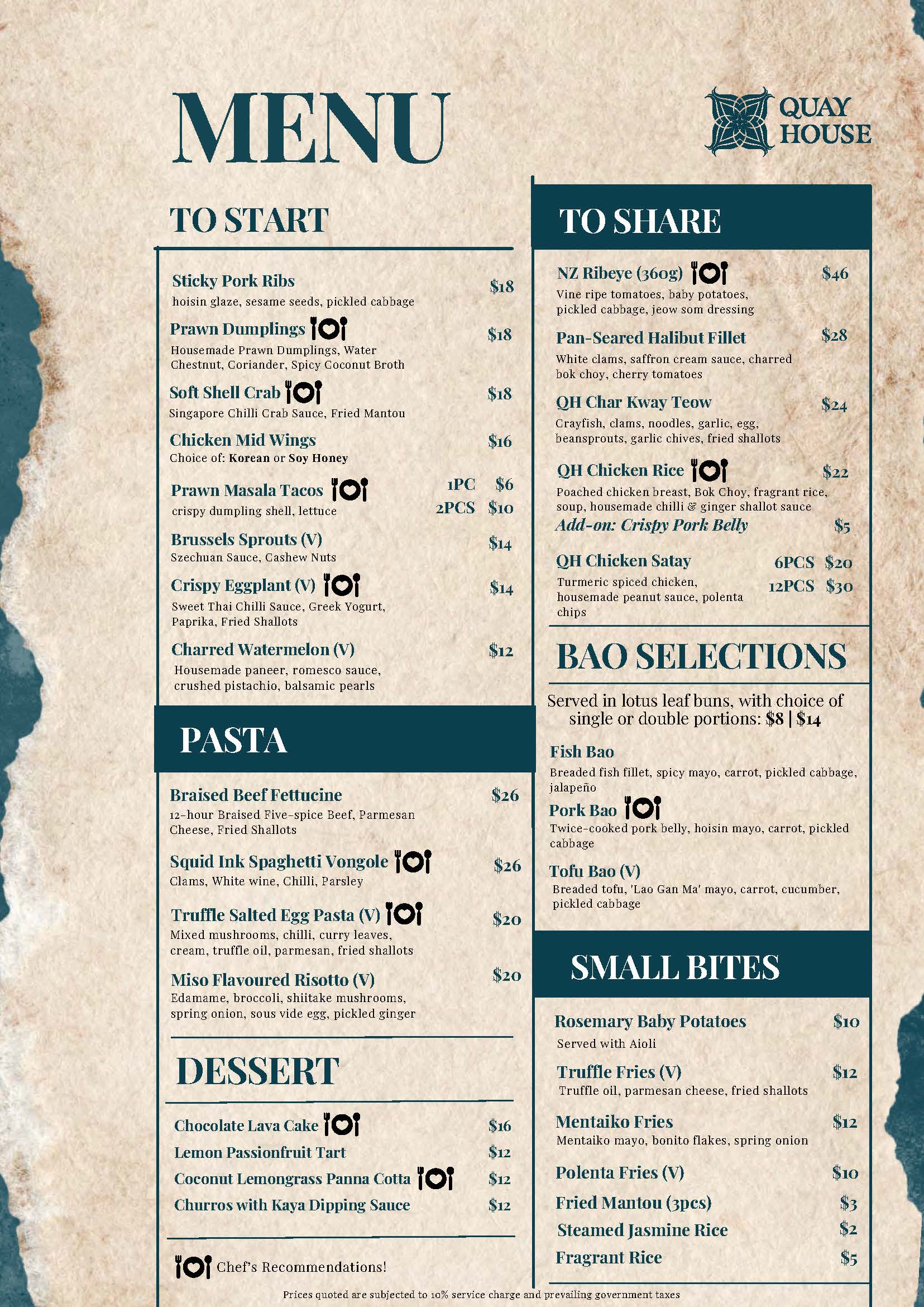 Quay House Menu