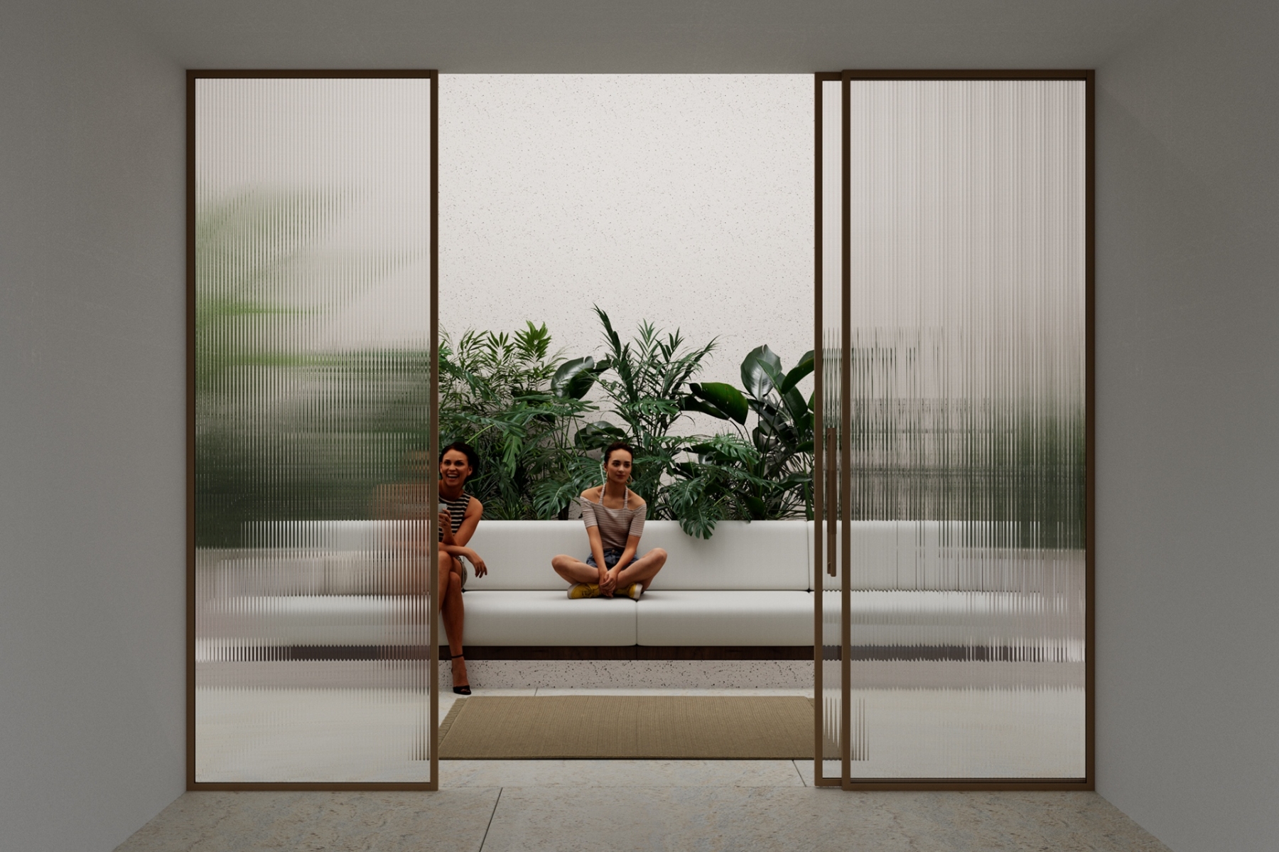 Digero Wall Partition with fluted glass option, providing better visual privacy.