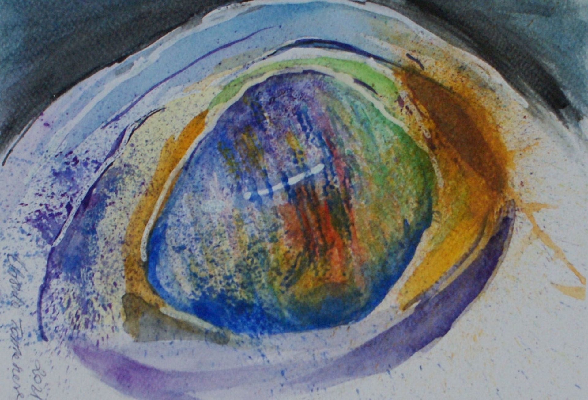 Oko ryby – akwarelowy obraz oka zwierzęcia wodnego, Urszula Tomaszewska