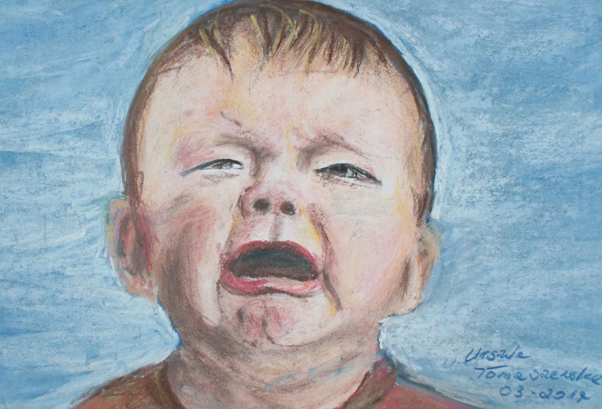 Płaczące dziecko – emocje w sztuce, technika sucha pastel, Urszula Tomaszewska
