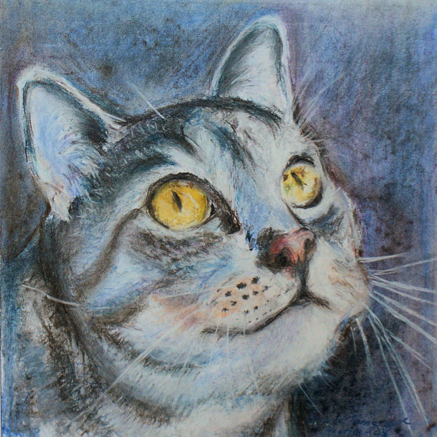 Zakochany kot - emocje zwierząt, sucha pastel, Urszula Tomaszewska